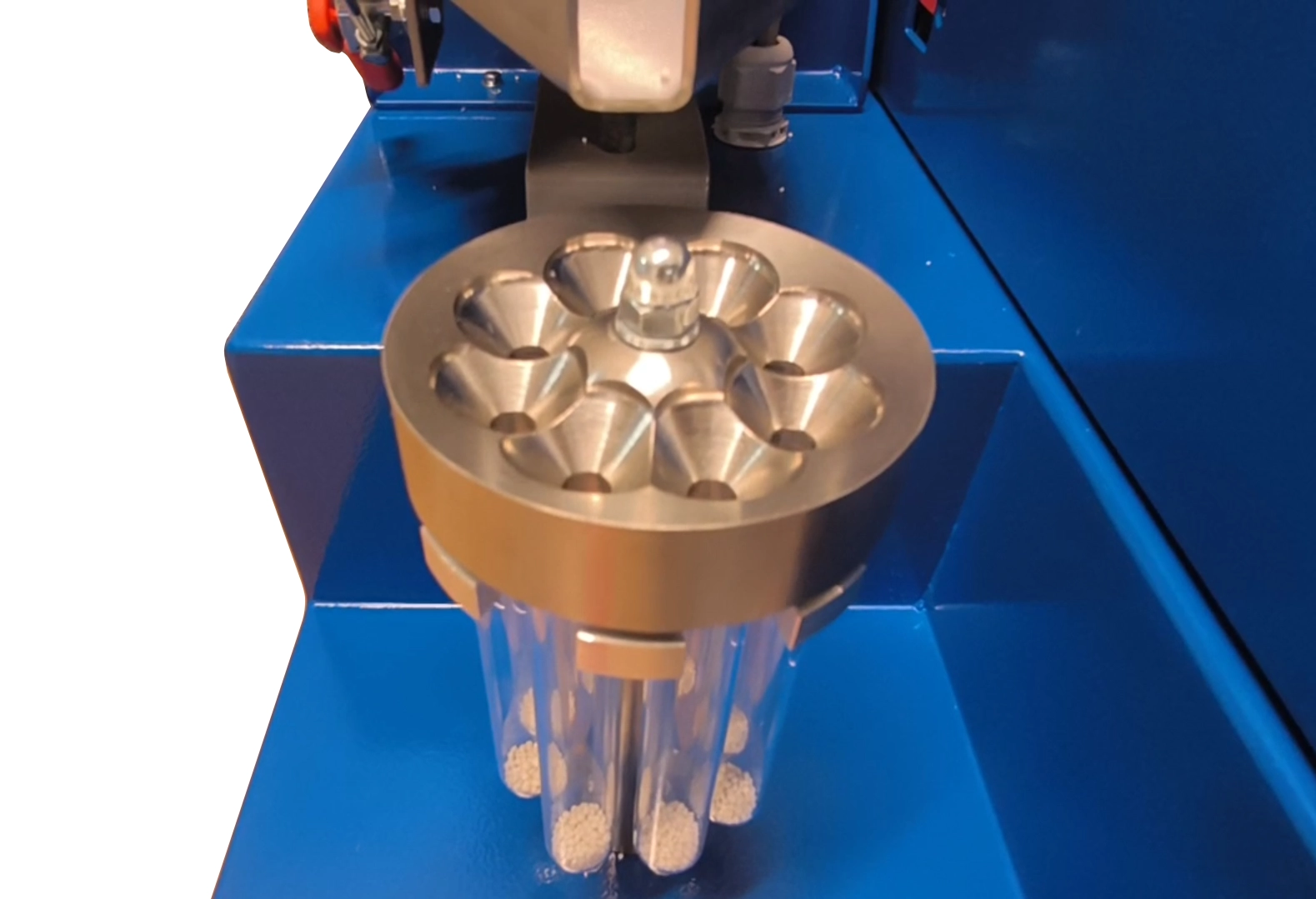 Mini Sample Divider Ansicht der geteilten Probenröhrchen